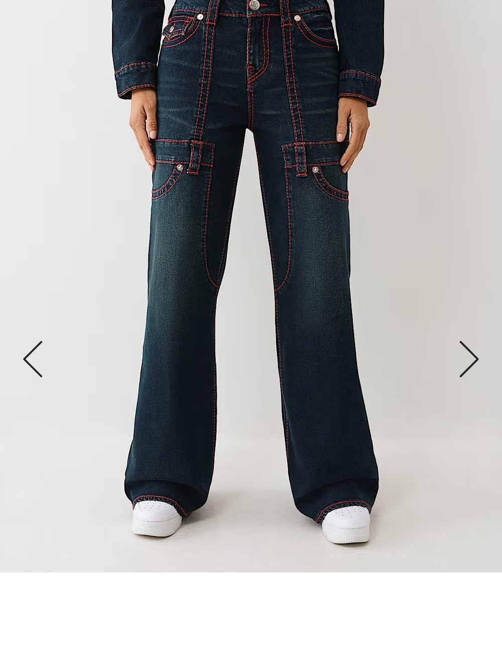 True Religion Dark Indigo Wide-Leg Jeans with Red Contrast Stitching - Picture 2 of 5